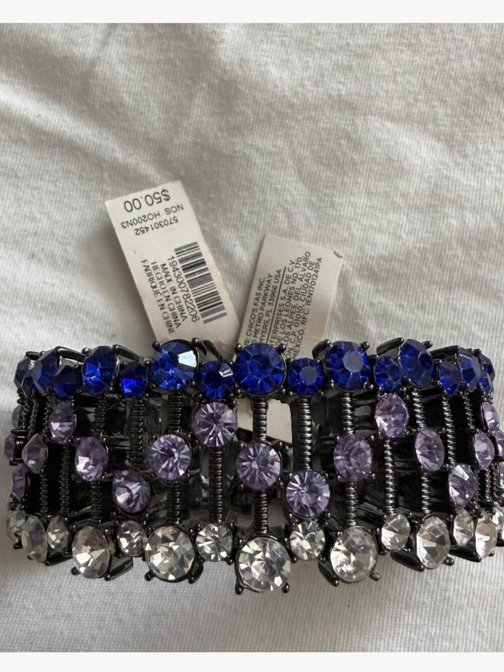 White House Black Market Blue Purple Crystal Stretch Bracelet NWT